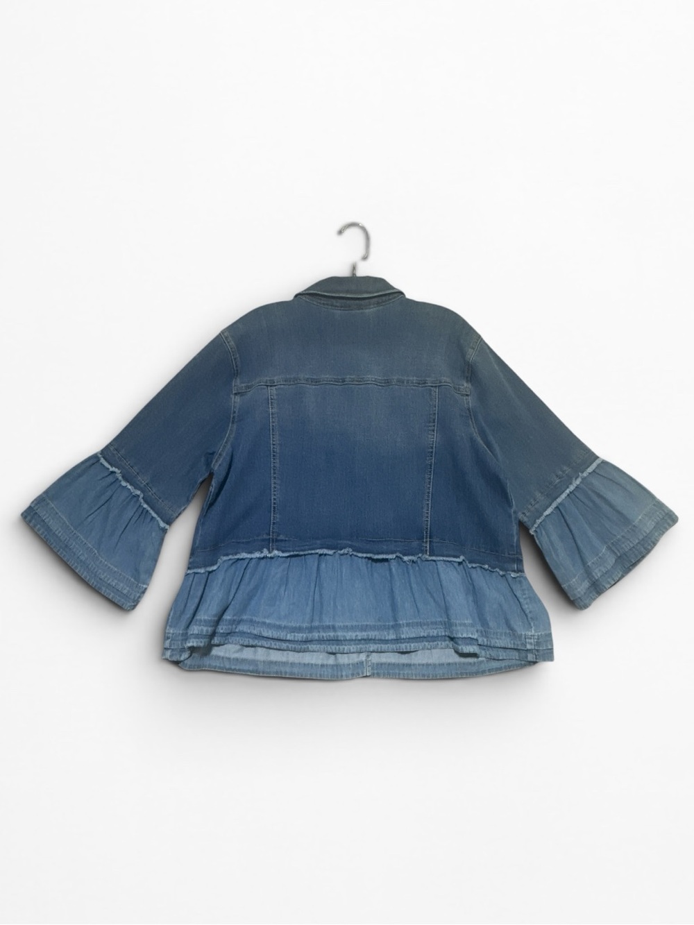 Style & Co. Blue Denim Peplum Ruffle Sleeve Jean Jacket Sz XL - Picture 6 of 10